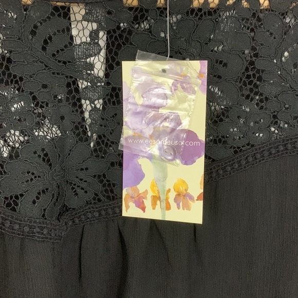 Contemporary Lace Black Linen Blend Knee Length Shift Dress Size M - Picture 5 of 7